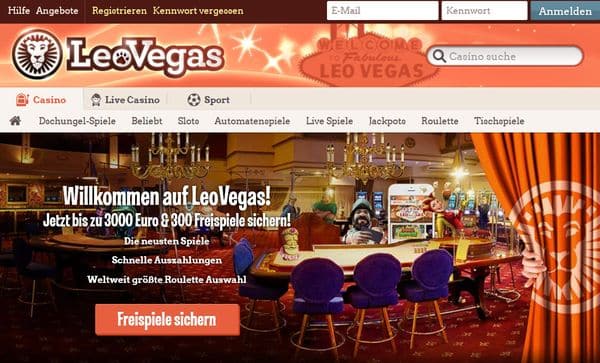 Startbildschirm im Leo Vegas Casino