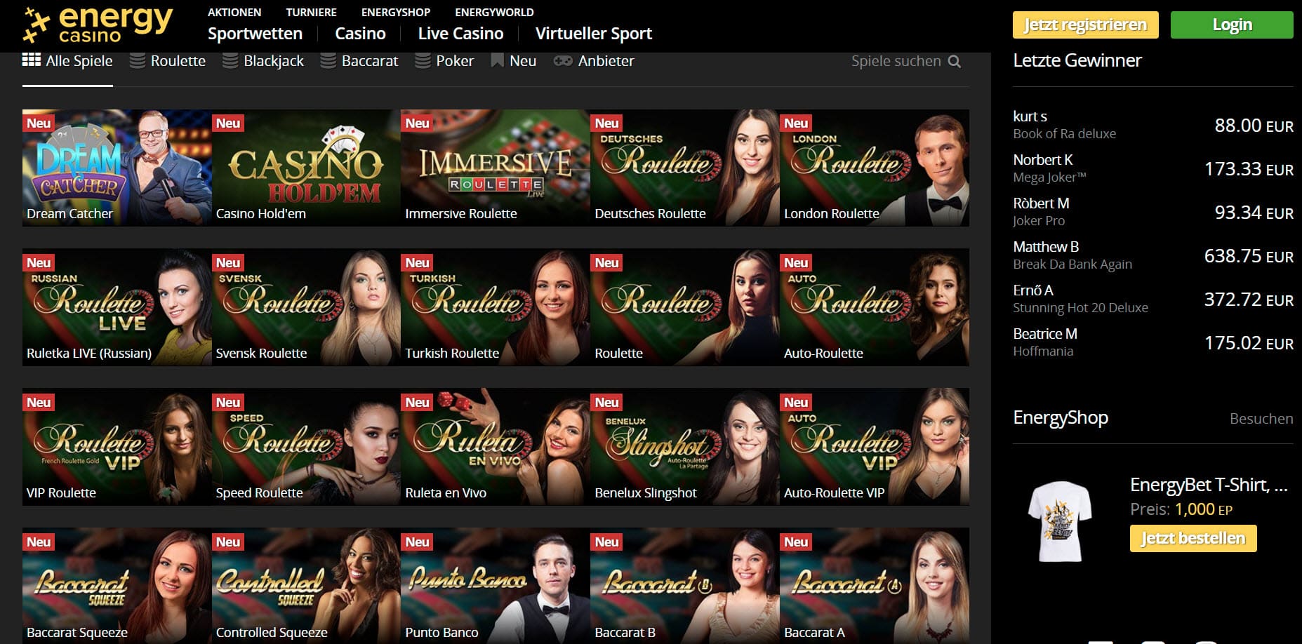 energy casino live casino